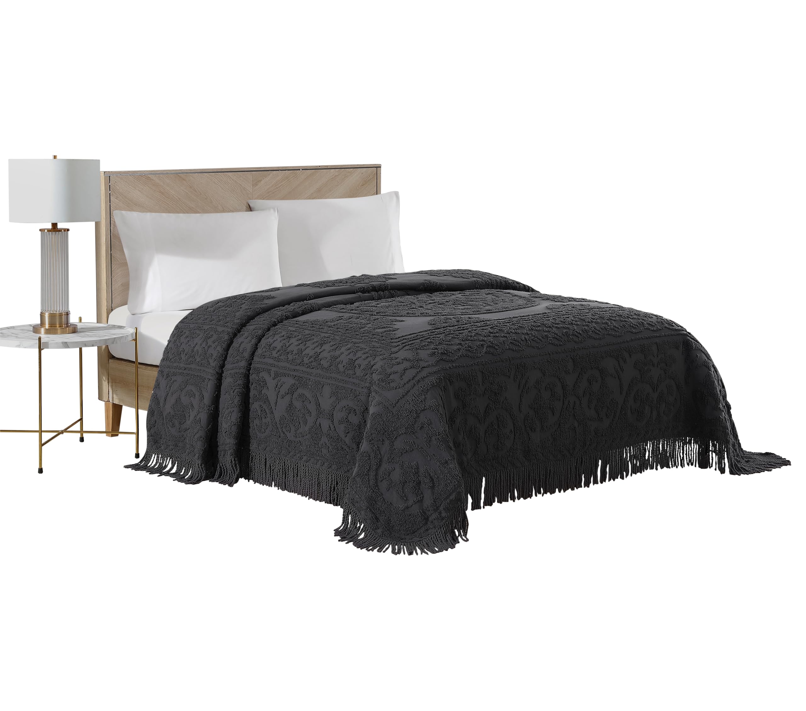 Beatrice Home Fashions Medallion Chenille Bedspread, Queen, Charcoal
